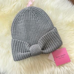 NEW Kate Spade New York Metallic Bow Beanie Gray Shimmer Reversible